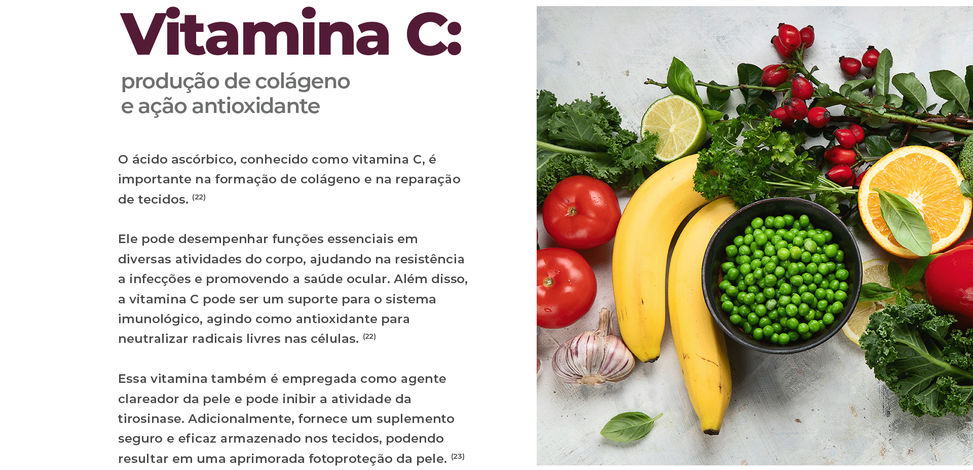 Vitamina C: produção de colágeno e ação antioxidante